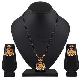 Aheli Indian Traditional Mangalsutra Peacock Design Crafted Necklace Earrings Set Ethnic Wedding Fashion Daily Wear Jewelry Gift for Women
