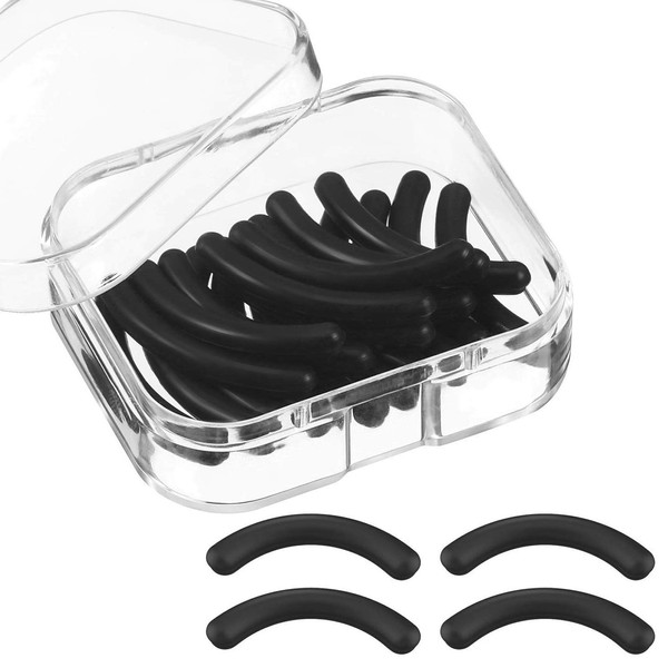 LHKJ 24 Pcs Rubber Lady Makeup Tool Black Eyelash Curler Replacement Pads with a Clear Storage Box