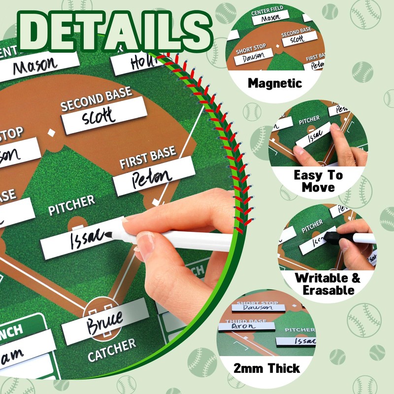 WISYOK Double-Sided Magnetic Baseball Lineup Board for Dugout, Includes 40