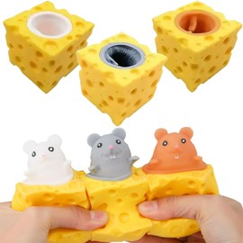 3 Pack Fufu Squishy, Squeeze Cheese Mice Toy, Squish Cheese Mouse Toy, Squishy Toys, Squishy - Cute Cheese-Shaped Stress Relief Toys for Kids and Adults, Fun Sensory Fidget Toys