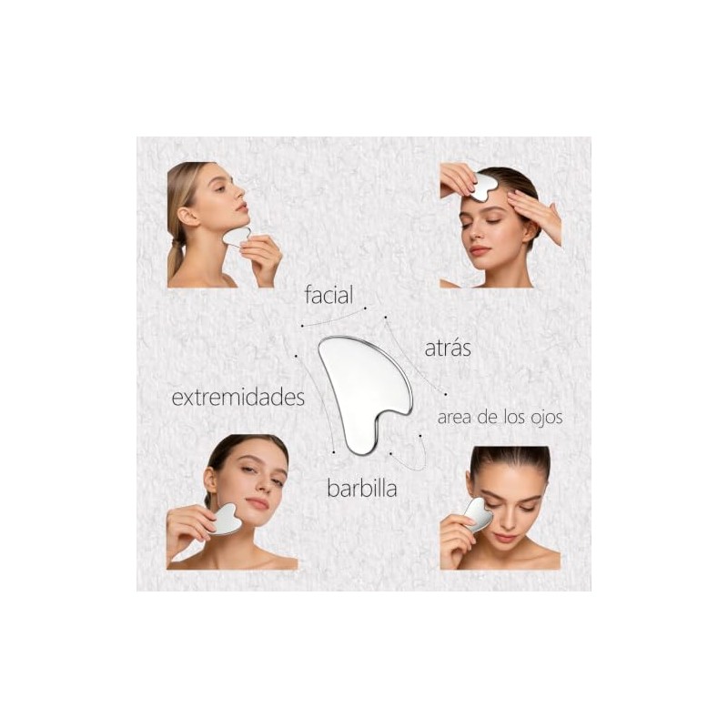 Herramienta Guasha Facial Acero Inoxidable, Plata, 3PCS