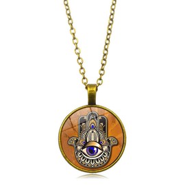 CQHODFYA Hamsa Hand Necklace for Men Women with Pendant, Hand of Fatima Chain for Men Women, Jewellery Gift Idea, Religious Necklace with 18 Inch Chain + 2 Inch Extension - with Jewellery Box, Zinc