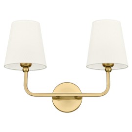 METWET 2 Light Bathroom Light Fixtures, Brushed Gold Vanity Lights, Double Wall Sconce with Beige Fabric Shade, Modern Sconces Wall Lighting for Hallway Bedroom Stairway, VL837-BG-B-2
