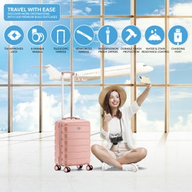 Flight Knight 22x14x9 Expandable Carry On Suitcase Hardside TSA Lock USB C Port Lightweight Luggage Silent Double Spinner Wheels Maximum Overhead Carry-On Bag For American & United Approved Airlines