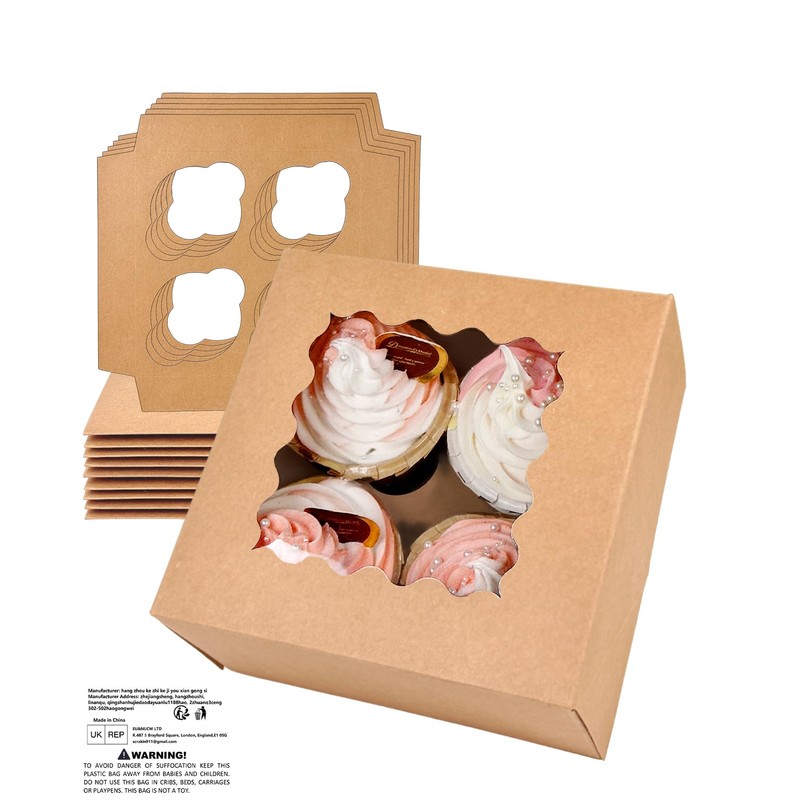 Gcardist Auto-pop Up 4 Cupcake Boxes with Window Brown 12