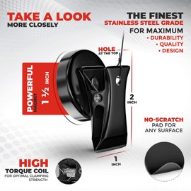 FORCE MAGNET [ Upgraded Clamp ] 10 Powerful Stainless Steel Magnetic Bulldog Clips, Heavy Duty Refrigerator Magnet Hook Clips, Free Anti Scratch Pads ~ The Most Powerful Magnet (Black)