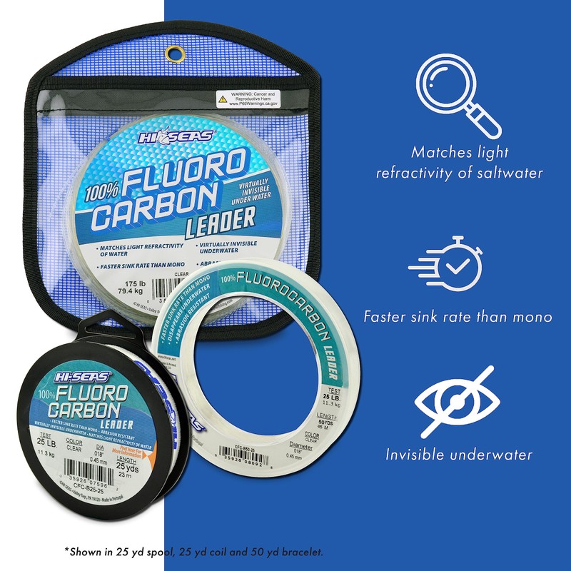 HI-SEAS 100-Percent Fluorocarbon Leader, Clear, 25-Yard/50-Pound