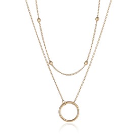 Peysaitr 1pcs Circle Sideways Chain Titanium Steel Necklace, Women's Trendy Niche High-end 18K, Gold Double-layer Clavicle Chain, Round Necklace (Gold)