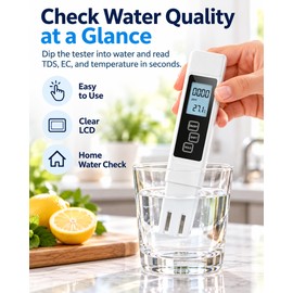 Digital Water Quality Tester for Home Water Testing – 3-in-1 TDS, EC & Temperature Meter with LCD Display, White Pen Design