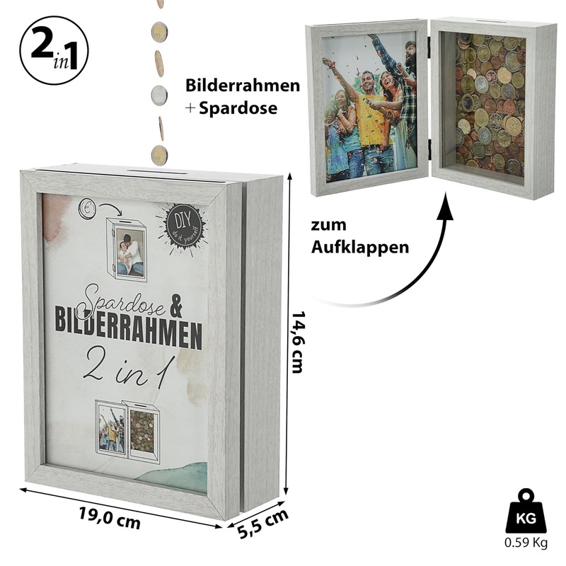 Money Box Picture Frame 2 in 1 | White MDF