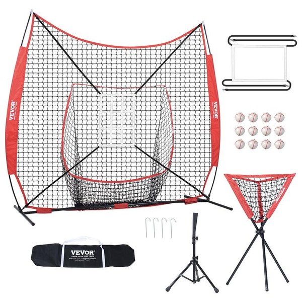 VEVOR 7x7 ft Baseball Softball Practice Net, Portable Baseball Training
