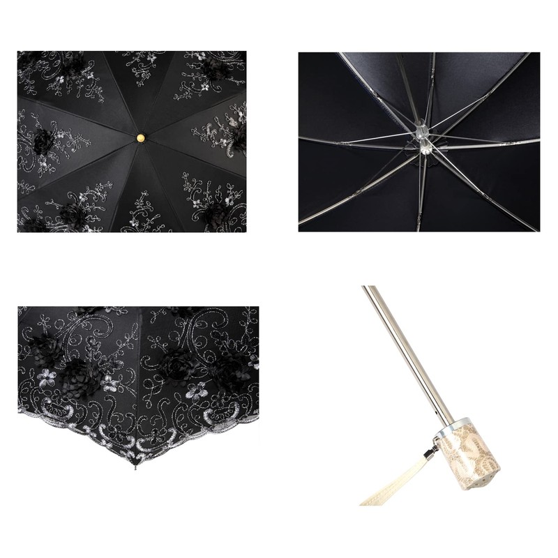 LCY Embroidered Lace Double-deck Anti-UV Parasol Sun/Rain/Snow Folding Umbrella-Black