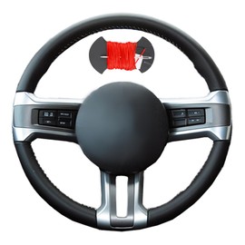 Microfiber Leather Car Steering Wheel Cover Anti-Slip Stitch Wheel Wrap Fit for Ford Mustang 2009 2010 2011 2012 2013 2014,Red