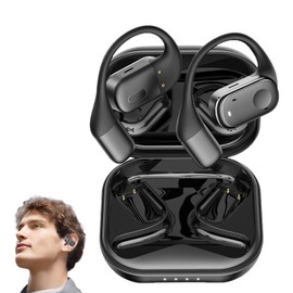 SPOTFISH Open Ear Headphones Bluetooth 5.3, Wireless Earbuds 14.2mm Enhanced Bass,Immersive Stereo Sound by,Hanging Ear Sports Earphones,4 Mics Clear Calls-Y30 (Black