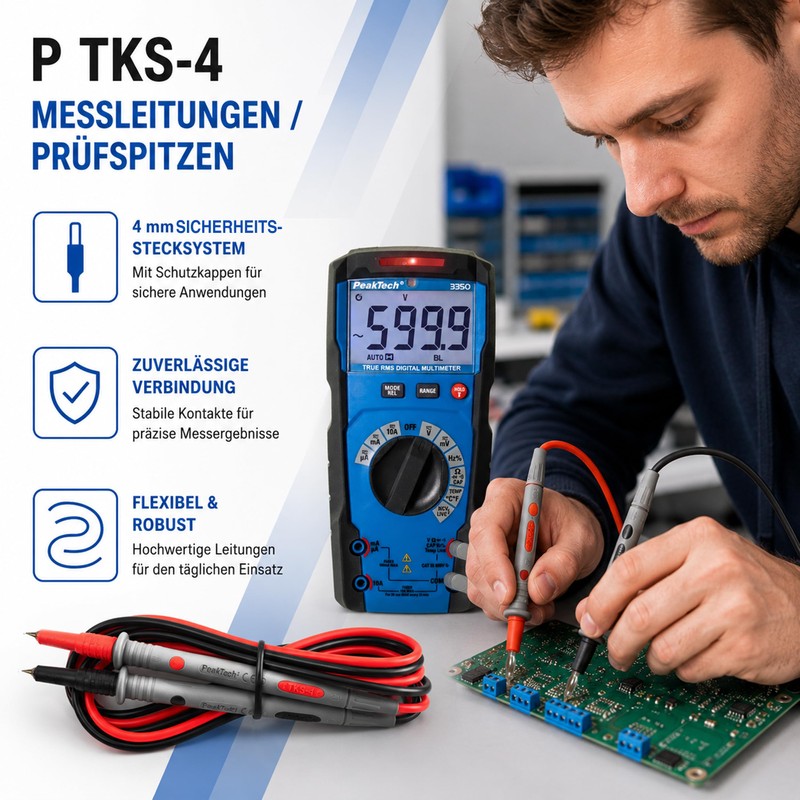 Peak Tech 1 Pair Flexible Multimeter Test Leads 120cm, Safety