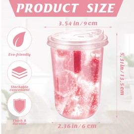 Xuelimei 16oz Disposable Stemless Glasses With Strawless Sip Lids,PET Disposable Drinking Cups,Clear Plastic Wine Glasses for Parties Birthday,Wedding,Meeting,Christmas Party Supplies (50, Pink)