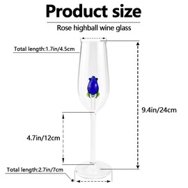 Rose Wine Glass with Rose Inside Unique Flower Wine Goblet Crystal Champagne Flutes Red Wine Glass for Wedding, Birthday（Blue）