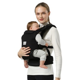 MISSWISDOM Baby Carrier Newborn to Toddler, Easy Adjustable Toddler Carrier for 7-30lbs, Baby Holder Wrap Carrier, Breathable Mesh Fabric Infant Kangaroo Hip Carriers with Lumbar Support, Black