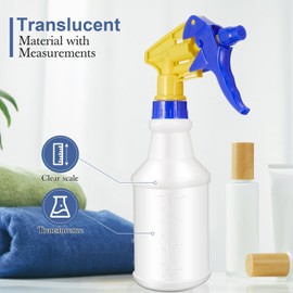 Eccliy 20 Pack 16 Oz Empty Spray Bottles for Cleaning, Leak Proof Spray Bottles with Measurements and Adjustable Nozzle for Cleaning Commercial Supplies(Cylinder,Blue Yellow)