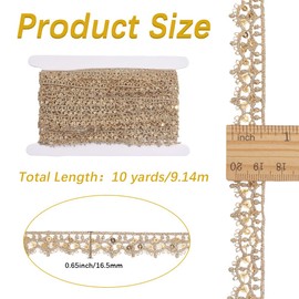 GORGECRAFT 10 Yards Gold Beaded Lace Trim Glitter Metallic Floral Sequin Sewing Embroidery Ribbon Edging Fabric Laces Border with Paillette for Decorative Wedding Clothing Curtain DIY Accessories