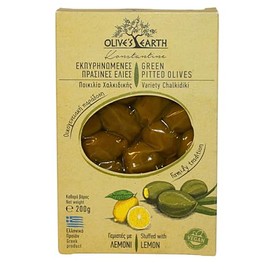 Olive's Earth Olives Vertes Dénoyautées Grecques Naturelles Farcies au Citron Variété Chalkidiki, Paquet de 4 x 200g (Total : 800g)