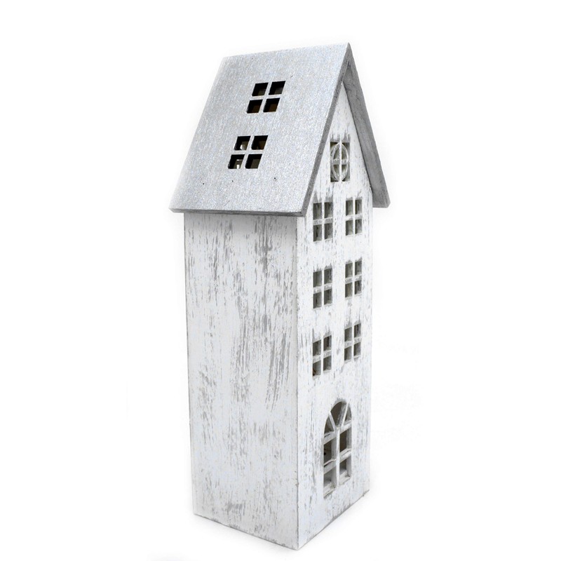 DARO DEKO Wooden LED House White Silver