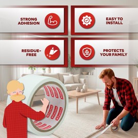 XFasten Double Sided Carpet Tape for Area Rugs - Heavy Duty Residue-Free Rug Tape for Area Rugs and Hardwood Floors, Indoor and Outdoor - 2 Inch by 10 Yards (6-Pack / 180-feet Total)