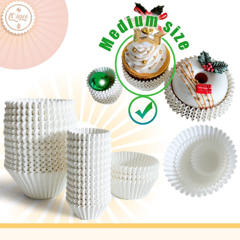 qiqee White 500pcs Cupcake Liners Muffin Linner No Smell, Food