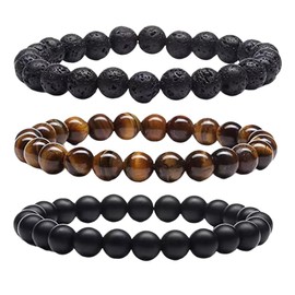 PMTFUMY 3-Piece Men’s Beaded Bracelet Set – Elastic 8mm Tiger Eye Stretch Bracelets, Stylish Jewelry for Men and Women Gifts