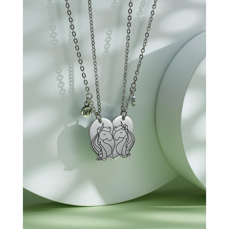 2Pcs Unicorn Half Heart Necklace Set Friendship Gift for Sisters