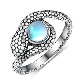 qielizhu Moonstone Snake Ring S925 Sterling Silver Snake Ring for Women Snake Jewelry Gifts for Women Men