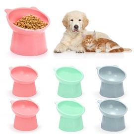 Mezchi 6 Pack Raised Cat Bowls for Indoor Cats, Plastic Elevated Cat Bowls Dishes, 15 Degrees Tilted Cat Food Bowls, Anti-Vomiting and Whisker Friendly, 3 Colors