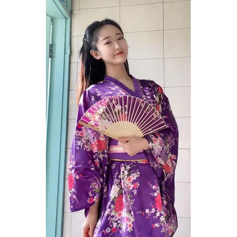 Japanese Anime Women's Dance Kimono Robe Fancy Dress Yukata Silk