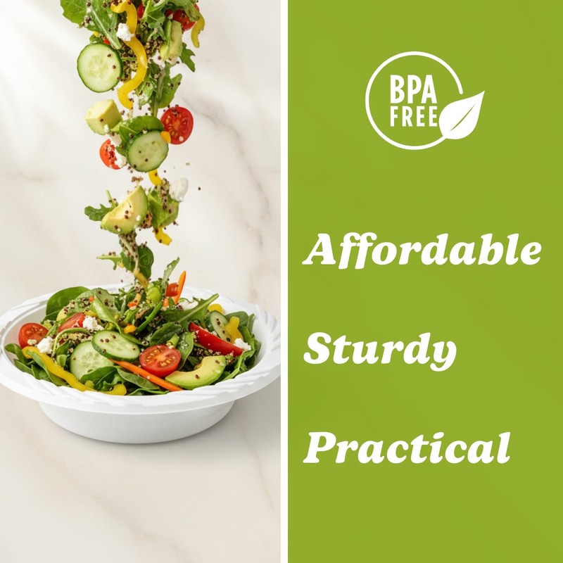 Blue Sky 50 Count Disposable Plastic Bowls, 18 oz., White