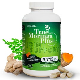 True Moringa Plus+ Joint Support Supplement 10:1 Extract | 20,000mg of Organic Moringa, Turmeric Curcumin, Ginger, Boswellia, BioPerine | Extra Strength Herbal Antioxidant for Adults (150 Capsules)