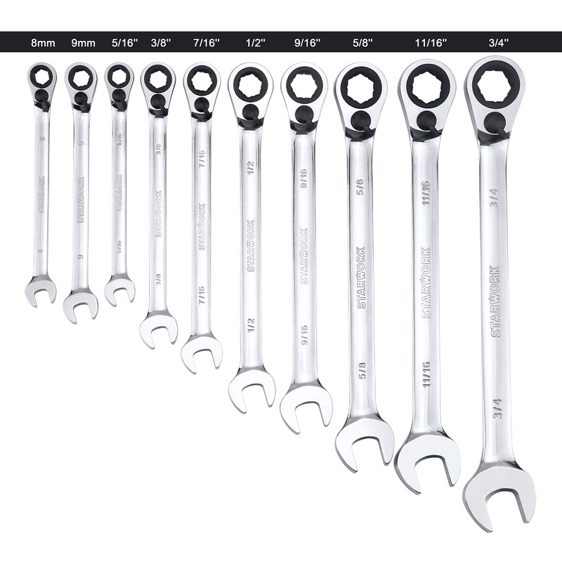 STARWORK TRUE MECHANIC™ 20 Pc. Reversible Ratcheting Combination Wrench Set,