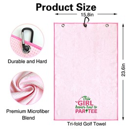 WUUCKOO This Girl Knows How to Par Tee Embroidered Pink Golf Towel, Funny Golf Towels for Golf Bags with Clip, Birthday Retirement Gift for Grandma Mom Golfer, Ladies Golf Towel, Women Golf Towel