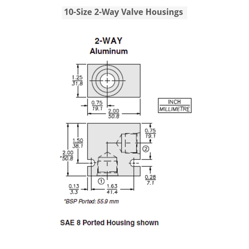 Hydraforce 7024280 Valve Housing, 2-Way, Size 10, #8 SAE Ports