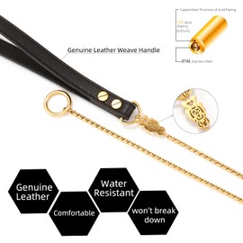 CaptainSteeL Stainless Steel Dog Leash and Collar, 3ft/4ft, 5mm 1m/1.2m Metal, Leather Handle