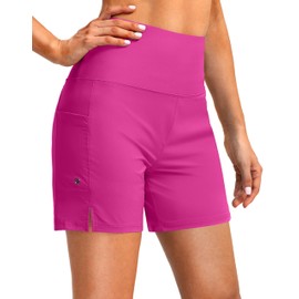 G Gradual Women's 5" High Waisted Swim Board Shorts with Phone Pockets UPF 50+ Quick Dry Beach Shorts for Women with Liner(Rose,S)