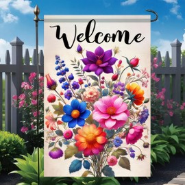 BlissYard Welcome Spring Garden Flag 12x18 Double Sided Small Floral Flower Garden Yard House Flags Outside Outdoor House Hello Spring Summer Decoration Wedding Anniversary Farmhouse Holiday