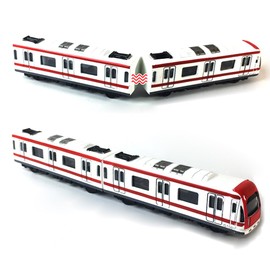 VANTIYAUS Train Model, 4pcs Car Set Alloy City Rail Subway Train Model,1/64 Scale Alloy Subway/Car Model, Red White