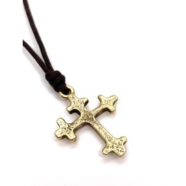 Spanish Gold Cross Necklace - Mens Leather Choker, Christmas Gift, Fathers Day, Antique Jewelry, Catholic Faith, Christian Crosses, Men Passion, Knight Templar, Women Protection Charm (Gold)
