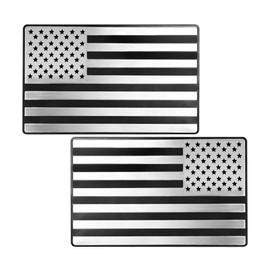LKAHG American Flag Car Emblem Decal Stickers, 1Pair Embossed 3D Metal Vehicle Bumper Stickers, 5" x 3" Patriotic Auto Interior Decals Accessories, Universal for Truck, Window, Motorcycle (Silver)