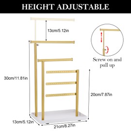 Huiguli Jewellery Stand, 30cm Height Adjustable Jewellery Organiser Stand, Jewellery Display Stand with Metal Base, Tiered Jewellery Tree Stand for Earrings, Necklaces, Bracelets, Gold