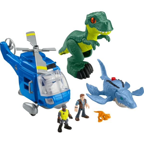 Fisher-Price Imaginext Jurassic World Dino Chopper 6-Piece Set with 3 Dinosaur Toys, Owen Grady Figure and Toy Helicopter for Preschool Kids Ages 3 Years and Up