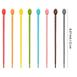 TIKA 24-Piece Reusable Silicone Cable Ties Set - Rubber Twist Ties for Wires & Cords