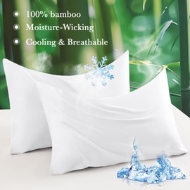 Curved Pillow Case Queen Size, Side Sleeper Pillow Cases Cover Cooling Rayon Derived from Bamboo with Zipper for hot Sleepers Hair and Skin, Breathable Silky Soft Pillowcase 1 Pack 20 * 30 Inches