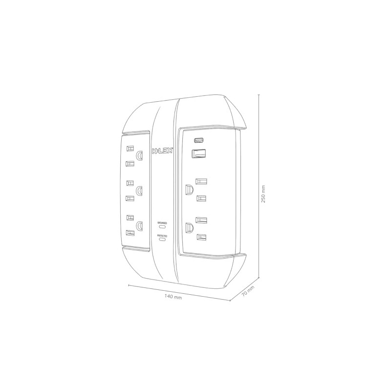 KELEK Multicontacto con 5 Salidas, Puertos USB-A y USB-C, Protección