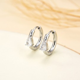 Cubic Zirconia Hoop Earrings for Women, Heart Star Square Teardrop Triangle Rectangle Horse Eye Round CZ Stainless Steel Huggie earrings (Teardrop CZ)